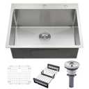 WMXQX 25x22 Drop In Kitchen Sink, 25 Inch Drop In Utility Sink Top Mount Outdoor Sink 18 Gauge Stainless Steel Brushed Nickel Single Bowl Kitchen Sinks with Drain