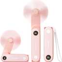 SWEETFULL Portable Handheld Mini Fan with LED Display, 3-in-1 Personal Foldable USB Rechargeable Hand Held Fan & Flashlight for Travel, Lash Eyelash, Cute Small Pocket for Women, Girls
