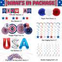 DMIGHT 4th of July Decorations, 33PCS Patriotic Memorial Day Decorations Set with Banner, USA Balloons, Paper Fans, Star Streamer, Hanging Swirls, Paper Pom Poms for Fourth of July Red White and Blue