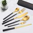 AARAINBOW 6 Pieces Stainless Steel Flatware Set Portable Reusable Cutlery Set Travel Utensils Set Including Chopsticks Knife Fork Spoon Straws Cleaning Brush Dishwasher Safe (B-Black golden)