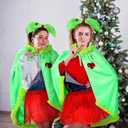 Jecery 4 Pcs Christmas Green Furry Costume Outfits for Women Lime Cloak Cape with Red Tutu Skirt Green Heart Dangle Earrings Furry Hair Bow Headband for Xmas Holiday Halloween Party