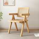 Rattan Dining Chair, Wood Kitchen Cane Comfy Arm with Woven Backrest and Seat, for Living Room Bedroom Kitchen Reataurant Dining Chairs (Original Wood Color)