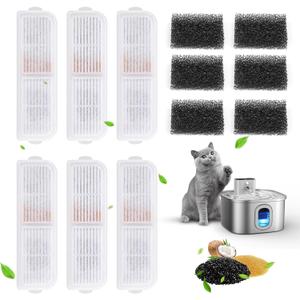 Papettly Cat Water Fountain Filter Replacement, 6 Pack Pet Water Fountain Sponges & Filter Replacement, Reduces Hair & Impurities for Cleaner Water, Dual Filtration System Kit