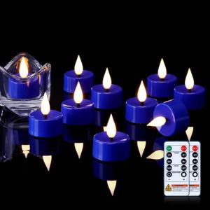 Amagic 24Pcs Flameless Timer Remote 3D Black Wick Tealights Candles, Blue | 300+Hour Flickering Colored Votive Candles Battery Operated for Wedding Table, Halloween, Christmas, DIY Crafts, Night Lights