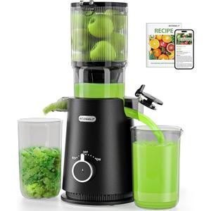 ECOSELF Cold Press Juicer - Wide Mouth Hopper for Fruits & Vegetables & Leafy Greens - Juicer Machines with Self Feeding - Hands-Free Design - Juice Extractor Machine Easy to Clean With Brush