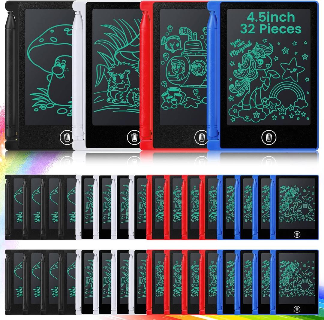 32 Pieces Mini LCD Writing Tablet 4.5 Inch Educational Toys Learning Writing Pad Erasable Drawing Pad Reusable Learning Toy Gift Preschool Art Toys for Girls Boys Birthday Favor (Plain Colors)