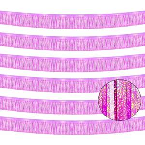 6 Pack Total 60 Feet Foil Fringe Garland Lilac Metallic Wall Hanging Drapes Tassel Skirting Tinsel Streamers for Parade Float Trailer Mardi Gras Party Birthday Wedding (Iridescent Purple), 10 feet