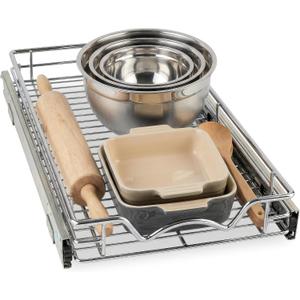 HOLDN’ STORAGE Pull Out Cabinet Organizer, Heavy Duty Caddy -11”W x 21”D - Requires At Least 12-1/4” Cabinet Opening, Steel Metal Cabinet Drawers Slide Out, Chrome