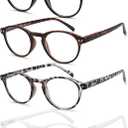 EYEURL 4-Pack Round Reading Glasses for Women Men Blue Light Glasses Retro Round Readers