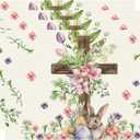Easter Watercolor Cross Bunny Colorful Eggs Flowers Leaves Rabbits Spring Cloth Placemats Set of 4 Table Mats Table Decorations 12x18 Inch