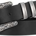 JASGOOD Women Leather Belts Ladies Vintage Western Design Black Waist Belt for Pants Jeans Dresses (Fit Size 32"-36", G-balck Silver)