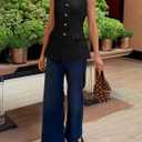 Cicy Bell Womens Blazer Vest Tops Crew Neck Ruffle Flap Pockets Sleeveless Suit Vests Summer Business Casual Outfits