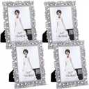 Yookeer 2 Pack 5 x 7 Inch Crystal Picture Frame Resin Wedding Photo Frame Jewel Picture with Rhinestones Photo Gift for Wedding Table Top Desktop Display (Silver)