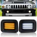 D-Lumina Smoked Len 3-Row Full LED Front Corner Side Marker Lights for Hummer H2 2003-2009, Amber Turn Signal Lights White Daytime Running Lights, Pack of 2