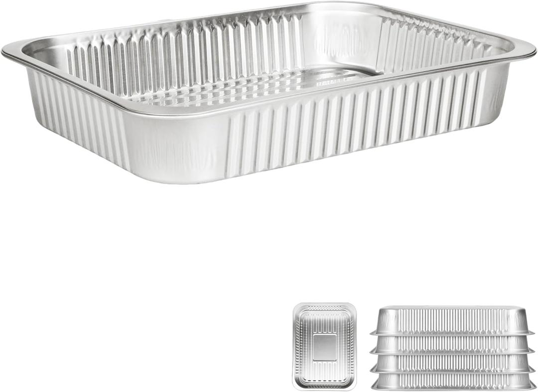 Aluminum Foil Pans, Extra Heavy Duty Disposable Aluminum Baking Pans, 14.57"10.63" Steam Table Pans for Cooking, Heating, Storing, Prepping Roasting and Chafing (5 Pack Silver)