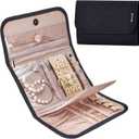 BELALIFE Travel Jewelry Case Organizer, Foldable Storage Roll for Earrings, Necklaces, Rings, Bracelets, Brooches, Black (Medium)