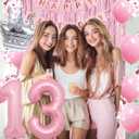 Happy 13th Birthday Decorations - Pink & Silver Balloons, Fringe Curtain, Crown Star Balloon for Her 13 Years Old Princess Party