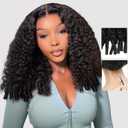 Pull Go Burmese Curly Glueless Wigs Human Hair Pre Plucked Pre Cut 210 Density 9x6 HD Lace Frontal Drawstring Wig Human Hair with Spiral Curly Ends Wear Go Lace Closure Wigs for Black Women 18 Inch
