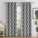 Melodieux Moroccan Printed Room Darkening Blackout Grommet Curtains for Living Room Bedroom, 52 by 72 Inch, Grey (2 Panels)