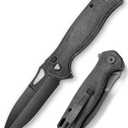 Knives - Crateris-04B Folding Flipper Knife & Pocket ClipButton Lock Knife for Men3.38" Sandvik 14C28N Steel BladeMicarta Scales for EDC Camping Outdoor Tool (Black)