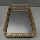 ELLDOO Gold Perfume & Makeup Vanity Tray - Hollow-Carved Jewelry Storage, Glass & Metal Trinket Organizer for Dresser & Bathroom Countertop, Large Size
