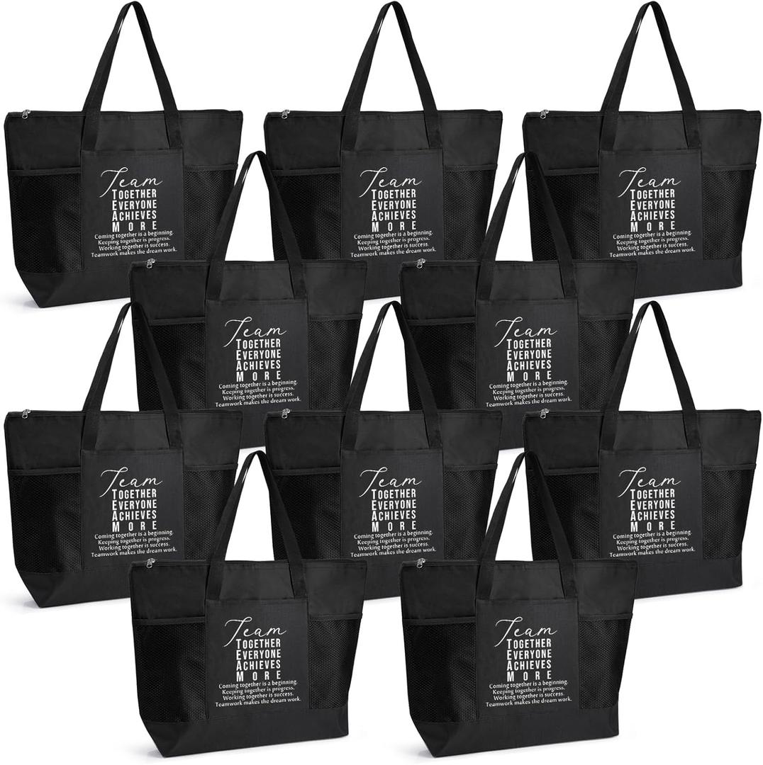 10Pcs Team Appreciation Tote Bags Bulk for Women Employee Appreciation Staff Gifts for Volunteer Teacher Nurses (Black)