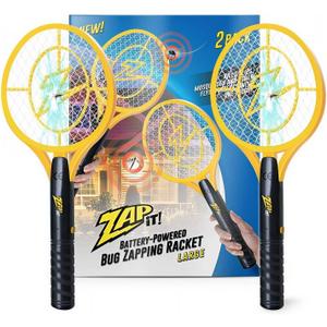 ZAP iT! 4,000 Volt Electric Handheld Bug Zapper Racket - USB Rechargeable Indoor Safe Mosquito Zapper and Fly Swatter for Indoor and Outdoor Use - 2 Pack (Large, Yellow)