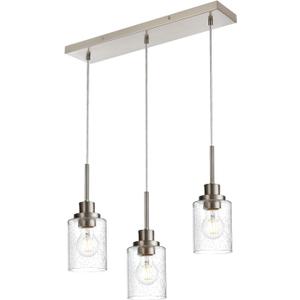 3-Light Farmhouse Chandelier Light Fixture Brushed Nickel Clear Seeded Glass Dining Room Hanging Modern Pendant Lighting Over Table,Traditional Ceiling Lights for Kitchen Island Entryway