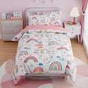 SANDJEST Rainbow Full Bedding Set for Girls, Ultra Soft Microfiber Comforter Set Full Size with 4-Pieces for Kids Teen, Bed Set Comforters for Bedroom Decor