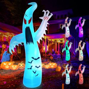 12Ft Halloween Inflatables Giant Ghost with 7 Colors Changing LED Lights, Halloween Decorations Outdoor Blow Up with Sandbags Stakes Strings Clearance for Outdoor/Home/Holiday/Party/Yard/Lawn
