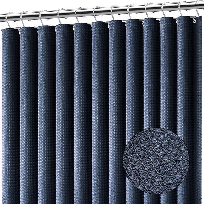 Waffle Weave Shower Curtain Navy Blue Cotton Coastal Ocean Heavyweight Shower Curtains for Bathroom,Washable,72Wx72L