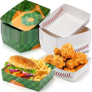 Teling 36 Pcs Baseball Theme Party Supplies Large 5 lb Baseball Plates Trays Food Boat Paper Softball Disposable Nacho Snack Serving Tray Dinner Plate for Softball Birthday Decorations Favor(White)
