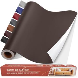 Self Adhesive Leather Repair Patch Kit, 31.4 in x 16 in Large Vinyl Leather Repair Tape for Furniture, Car Seat, Couch, Sofa, Chair Smooth DarkCoffee