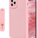 NITITOP Compatible with iPhone 11 Pro Case Cute Simple Design Stylish Enhanced Camera Protection with Wrist Adjustable Hand Strap Kickstand Grip Holder Touch Soft Protective Cover - Pink