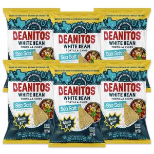 Beanitos Bean Chips - Restaurant Style Sea Salt - (6 Pack) 5 oz Family Size Bag - White Bean Tortilla Chips - Vegan Snack with Good Source of Plant Protein and Fiber