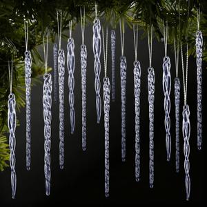 32Pcs Icicle Ornaments for Christmas Tree Decorations, Ink Blue Christmas Christmas Tree Ornaments Decorative Crystal Glass Hanging Decorations for Xmas Frozen Winter Wonderland Wedding Party Decor
