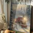 Ebroniah Christmas Train Wall Art, Vintage Winter Snowy Forest Festive Canvas Wall Art Decor for Holiday Living Room, Rustic Farmhouse Prints Framed Artwork for Walls Bedroom Kitchen Home 12x15in