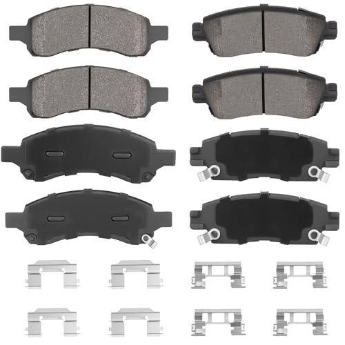 ILONPA Front Rear Semi-metal Disc Brake Pads Set for Buick Enclave 08-17, Rainier 06-07, for GMC Acadia 07-16, Envoy 06-09, for Traverse 09-17, for Saturn Outlook 07-10, 8PCS(With Hardware)