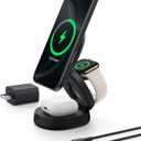 Belkin MagSafe Charger Compatible, 3-in-1 Qi2 15W Wireless Charging Station, Convertible Wireless Charger for iPhone 17, Apple Watch, AirPods, Pixel 10, Phone Stand for Travel w/ 36W Adapter - Black