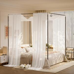 lazyzzz White Canopy Bed Curtains Princess Bed Canopy Scarf for Queen/King Metal Wood Bed Frame, Bed Canopy for Girls Boys-2 Panel Mesh Curtain 39.4" W x 315" L