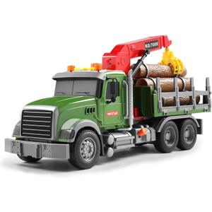 Dwi Dowellin Kids Toys for 3 4 5 6 7 Years Old Boys,15" Large Timber Truck with Loading Crane and 6 Trunks,Birthday Gifts for Boy Toddler Child, Farm Truck
