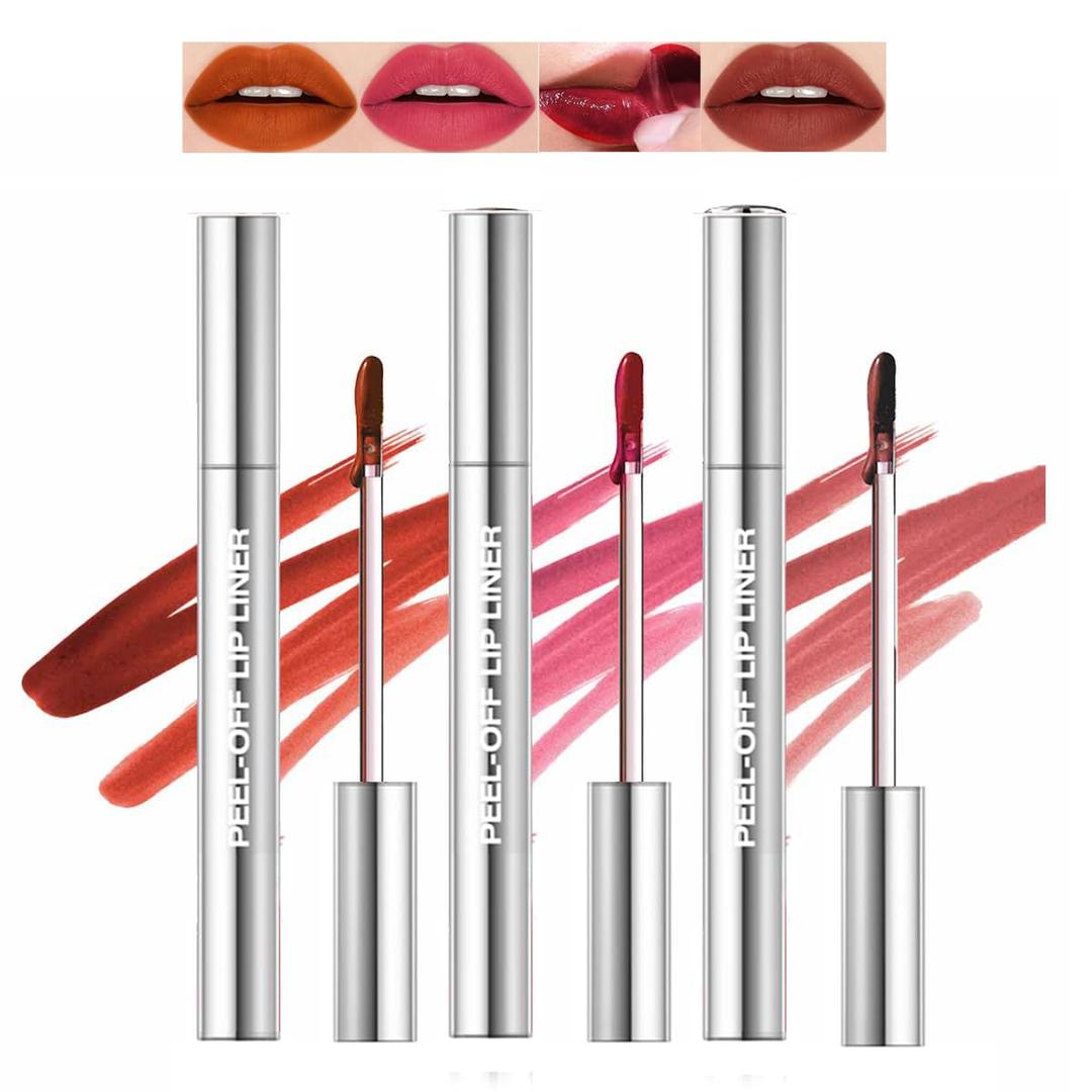 Pakivs 3Pcs Matte Lip Stain Peel Off Lip Liner Tattoo Set,Waterproof,Smudge-Proof,Peel Off Lip Stain Tattoo, Long-Lasting Lip Gloss,Matte Nude Liquid Lipstick Lip Tint