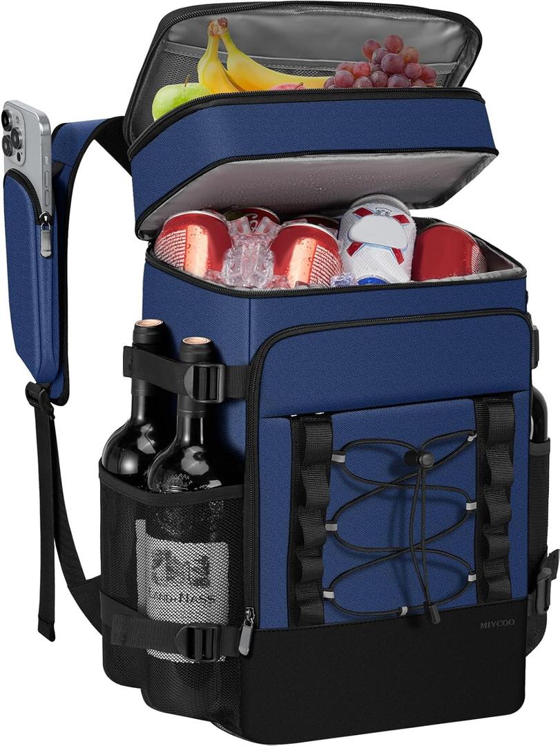 MIYCOO Cooler Backpack - 40 Cans Insulated Backpack Cooler for Men & Women, Portable 2 Leak Proof Compartments Coolers Bag for Beach Travel Picnic Lunch Hiking BBQ Camping (Dark Blue)