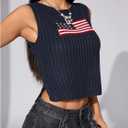 GORGLITTER Women's American Flag Crop Tank Tops Sleeveless 4th of July Patriotic Summer Outfits Sweater Vest (Black, L)