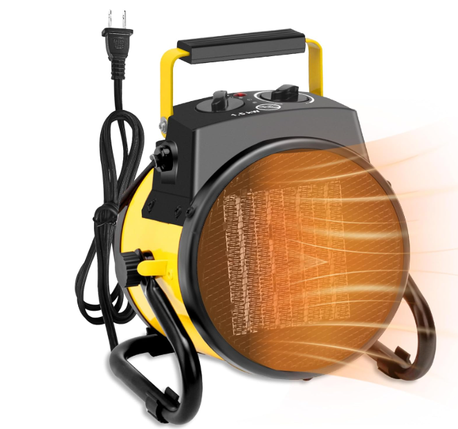 1500W Portable Garage Heater, Electric Outdoor Heater with Fast Heating & Overheat Protection, Patio and Greenhouse Space Heater for Indoor or Outdoor Use（Yellow）