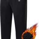 QPNGRP Men's Winter Fleece Lined Stretch Sweat Pants Zipper Pocket (Black, L)