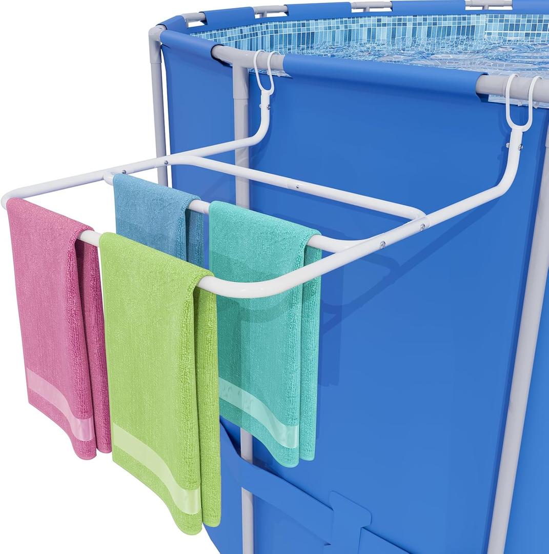 Pool Towel Rack, 3 Bar Metal Poolside Towel Rack Outdoor, 20.6" Wide Heavy Duty Above Ground Swimming Pool Hanging Bath Towel Holder (White)