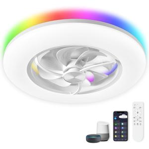 Orison Ceiling Fan with Light- 22.4 in Smart Low Profile Ceiling Fans with Alexa/Google Assistant/App Control 6 Speed Color Changing Ceiling Fan LED-RGB Back Ambient Light