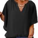Eytino Womens Plus Size Tops Loose V Neck Bell Short Sleeve Casual Chiffon Blouses Pleated Flowy Shirts(1X-3X)