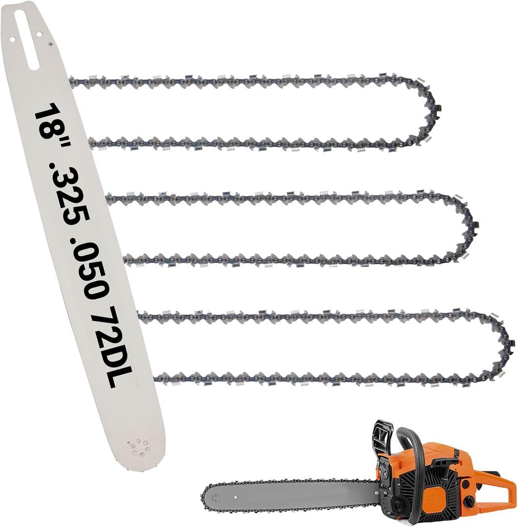 18 Inch Chainsaw Bar and Chain Combo .325" Pitch .050" Gauge, 72 Drive Links Replacement Husqvarna 435, 440, 545, 345, 350, 51, 55 RANCHER, 550XP, Fits Oregon M72 584408 36892(3 chains + 1 bar)
